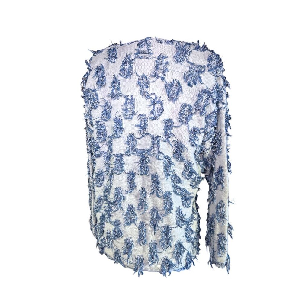 Vintage Retro David Brett Shaggy Blue & White Textured Sweater - Picture 3 of 8